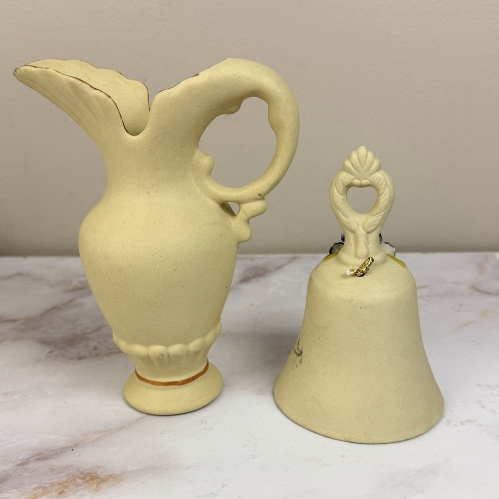 Flambro Porcelain Floral Pitcher Vase Bell Applied Roses Vintage Cottagecore Dec - Picture 3 of 10